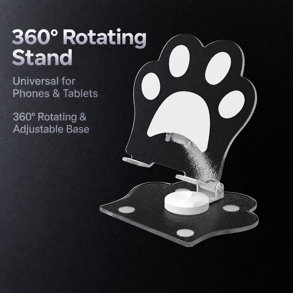 Cute Cat Paw Acrylic Phone Stand | 360° Rotating iPad & Phone Holder