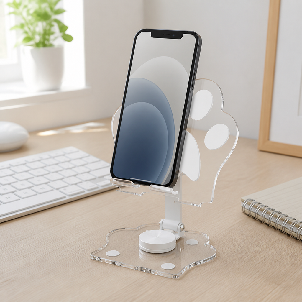 Cute Cat Paw Acrylic Phone Stand | 360° Rotating iPad & Phone Holder