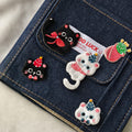 Set of 5 Self-Adhesive Stick-On Appliques, Birthday Kitten & Tulips - Party Cat Embroidered Patches