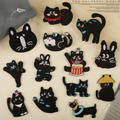 13 Styles Black Animal Doodle Embroidered Patches – Cats, Bunnies & More! Self-Adhesive Stick-On