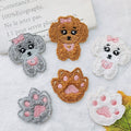 Set of 6 Self-Adhesive Stick-On Appliques, Poodle Puppy - Fluffy Chenille Dog & Paw Patches