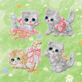 Set of 4 Self-Adhesive Stick-On Appliques, Vintage Cats with Bows - Retro Kitten Embroidered Patches