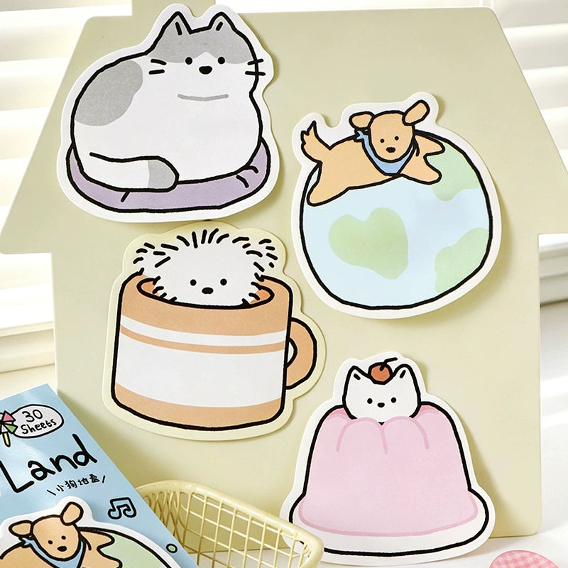 Cute Cat & Dog Die-Cut Sticky Notes | Relax Series Vol.3, 30 Sheets, 4 Styles