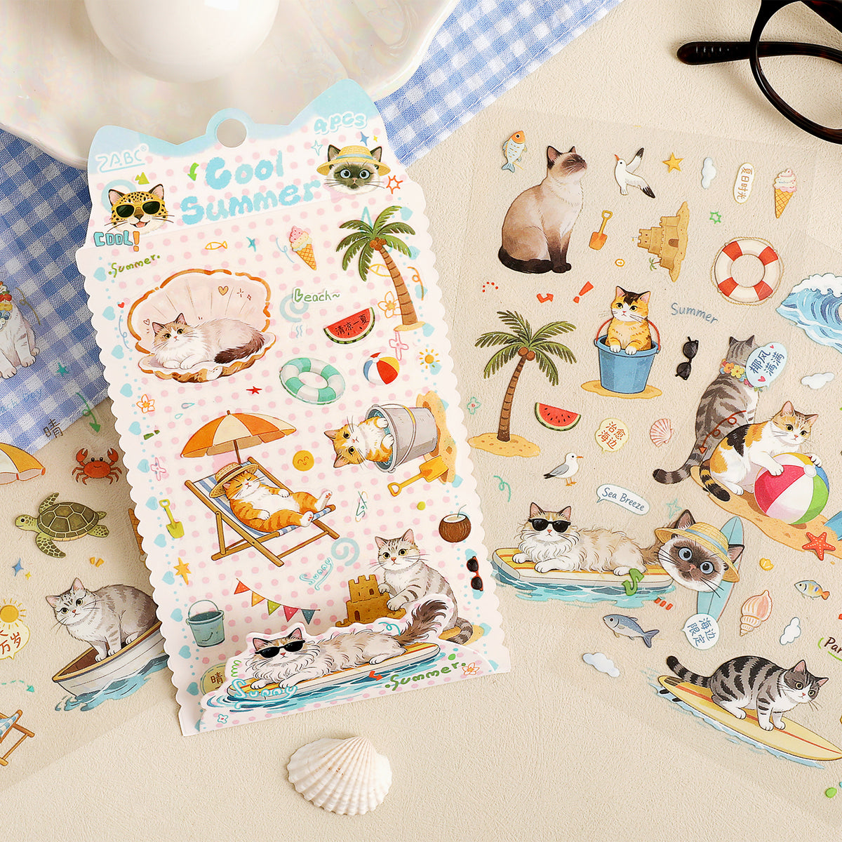 Watercolor Cat Deco Stickers Pack for Journaling -- 4 Sheets (6 Themes)