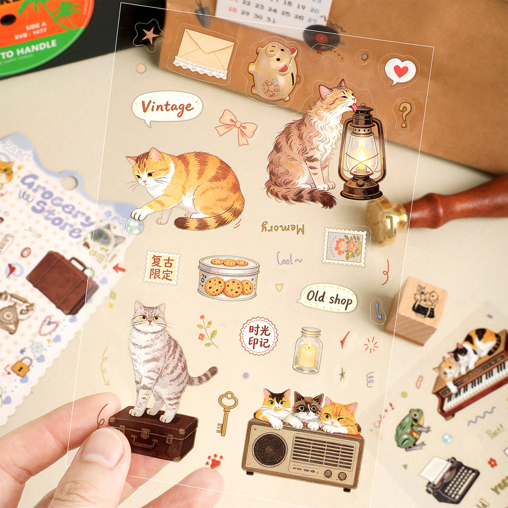 Watercolor Cat Deco Stickers Pack for Journaling -- 4 Sheets (6 Themes)