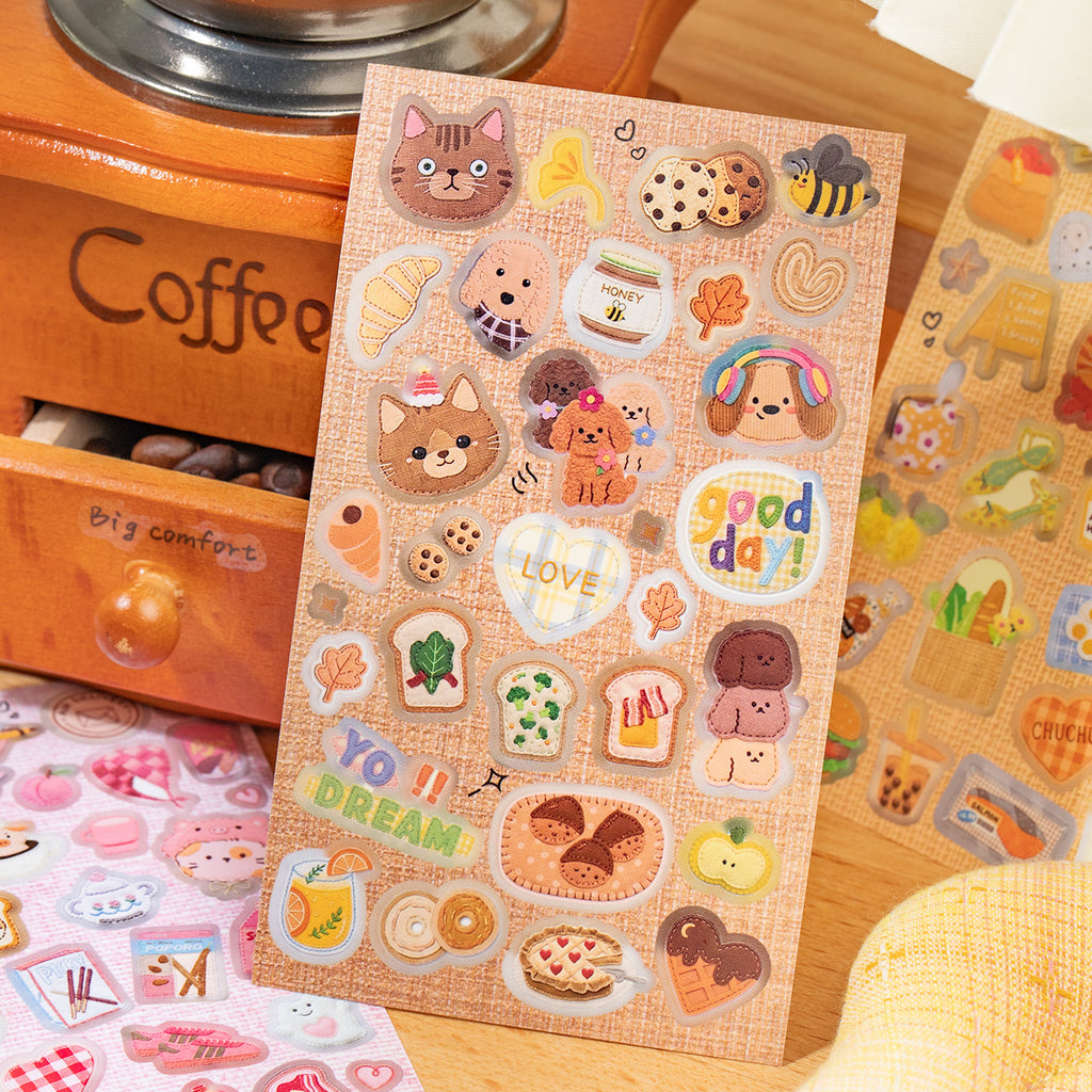 Fuzzy Felt-Look Embroidered Sticker Book – 20 Sheets, 2 Palettes