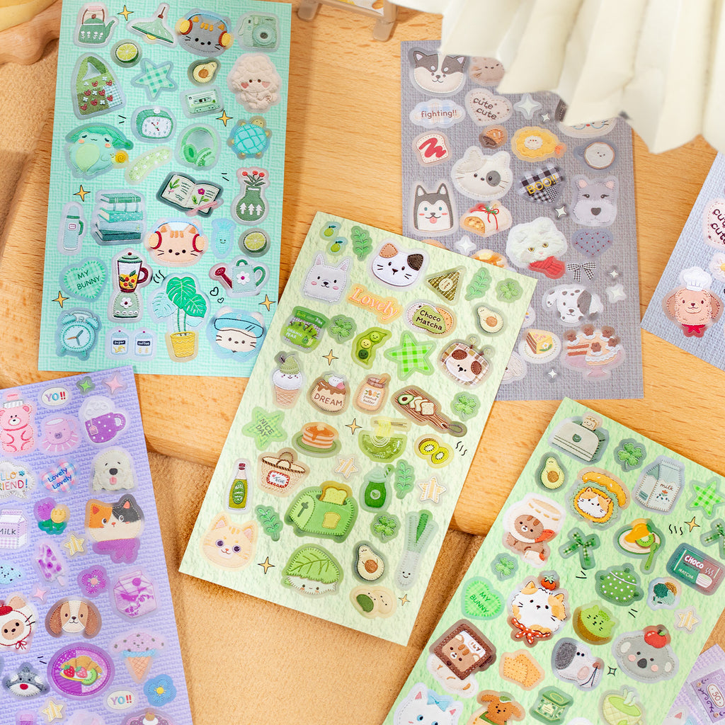Fuzzy Felt-Look Embroidered Sticker Book – 20 Sheets, 2 Palettes