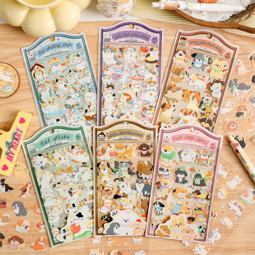 Cartoon Waterproof PET Deco Stickers Pack – 4 Sheets (6 Styles)