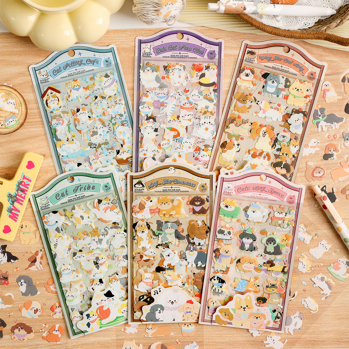 Cartoon Waterproof PET Deco Stickers Pack – 4 Sheets (6 Styles)