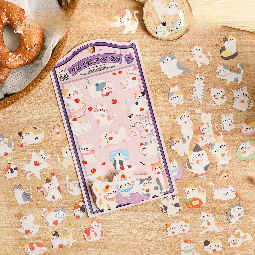 Cartoon Waterproof PET Deco Stickers Pack – 4 Sheets (6 Styles)