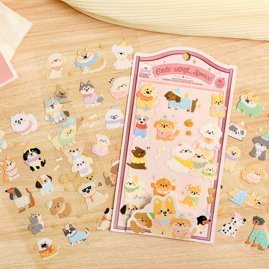 Cartoon Waterproof PET Deco Stickers Pack – 4 Sheets (6 Styles)
