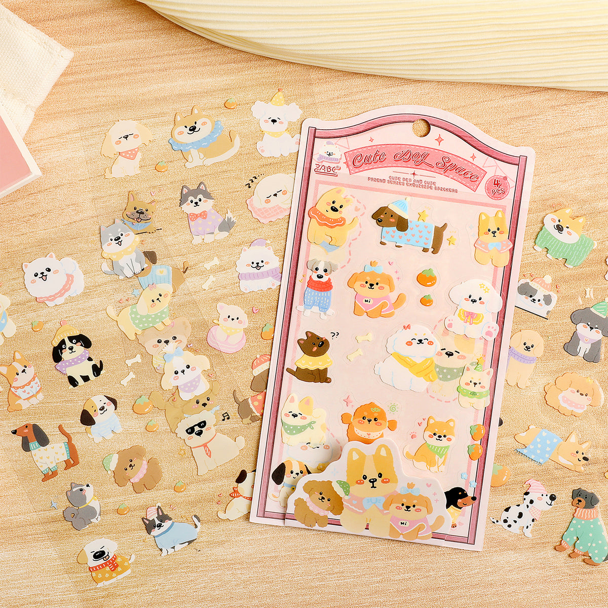 Cartoon Waterproof PET Deco Stickers Pack – 4 Sheets (6 Styles)