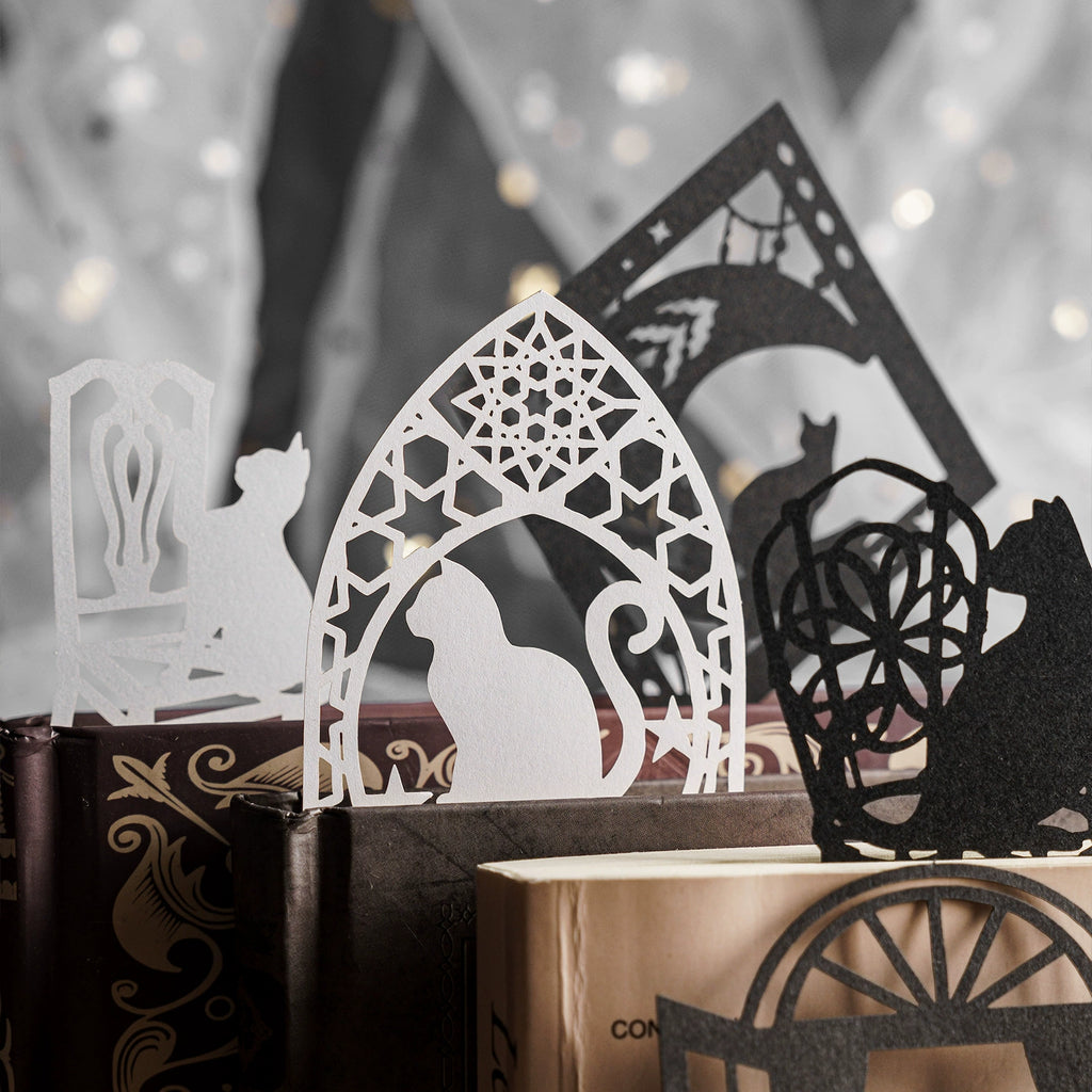 Little Black Cat's Wonderful Adventure Hollow-Out Card Pack | 10 cards per pack, 4 Styles, Black Cardstock