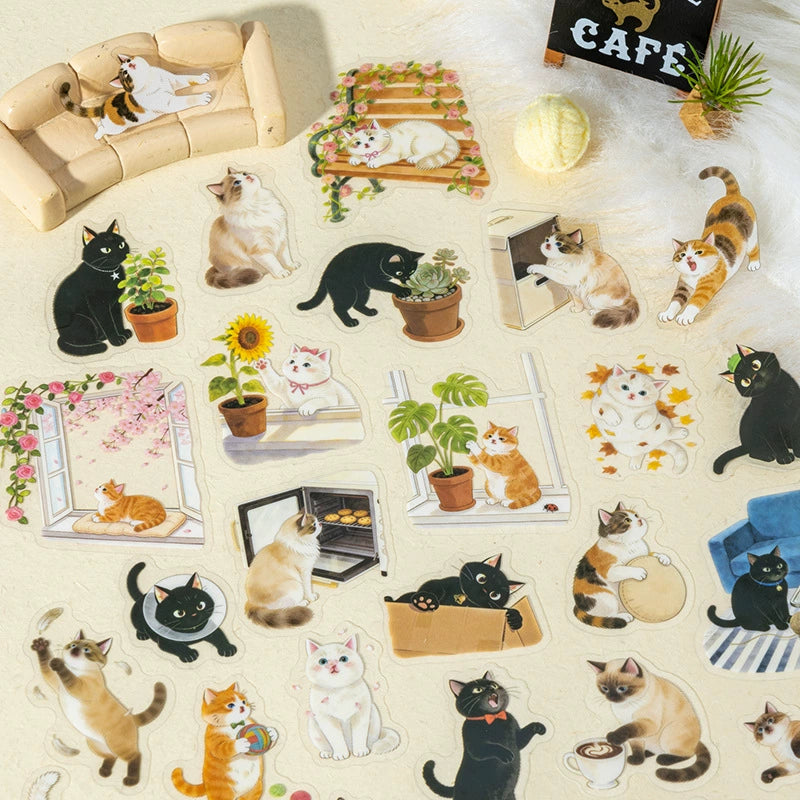 Adventures of a Cute Kitten Sticker Pack | 25 designs x 2 (50 stickers total), 4 Cat Colors, Home Life Theme