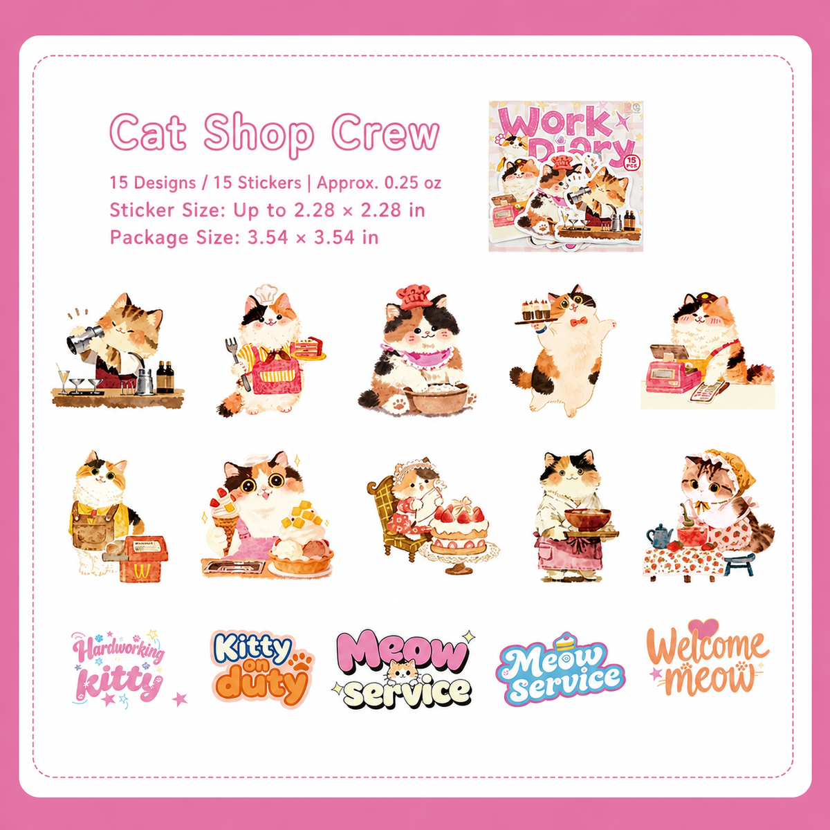 Cute Pet Work Diary Sticker Sheets | 15 designs per pack, 6 Styles, Washi Paper