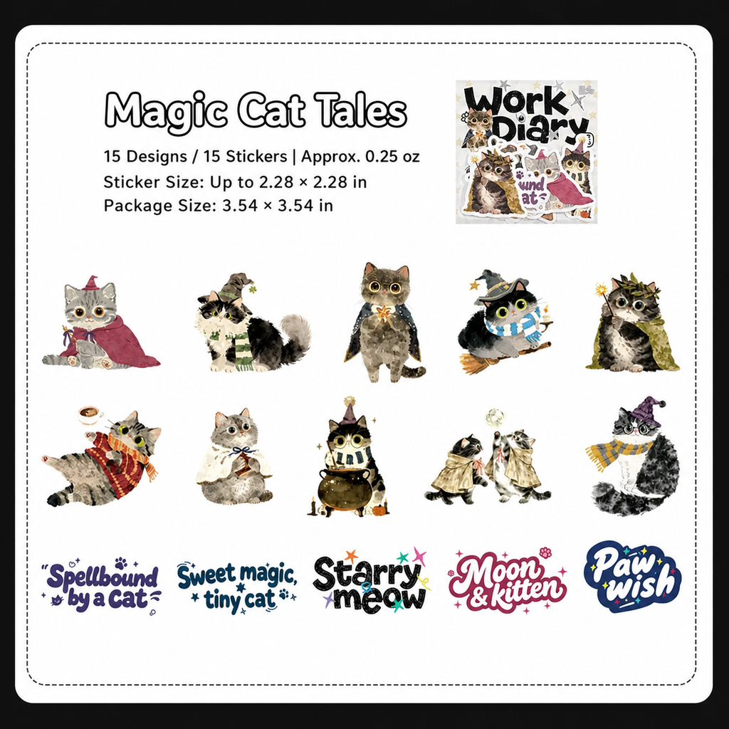 Cute Pet Work Diary Sticker Sheets | 15 designs per pack, 6 Styles, Washi Paper