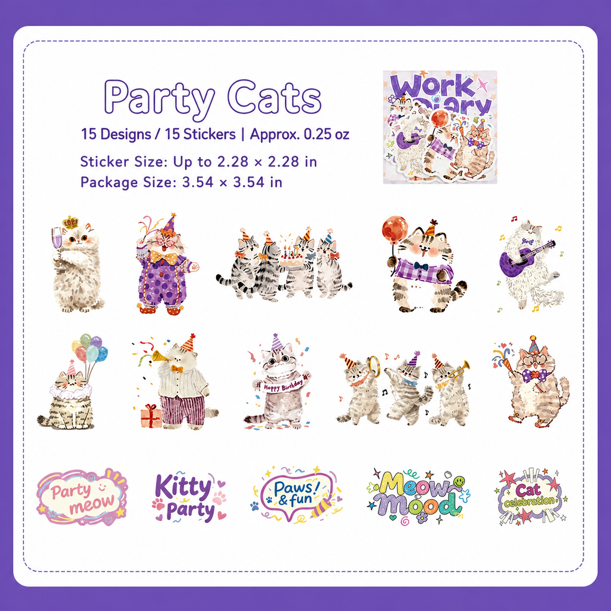 Cute Pet Work Diary Sticker Sheets | 15 designs per pack, 6 Styles, Washi Paper