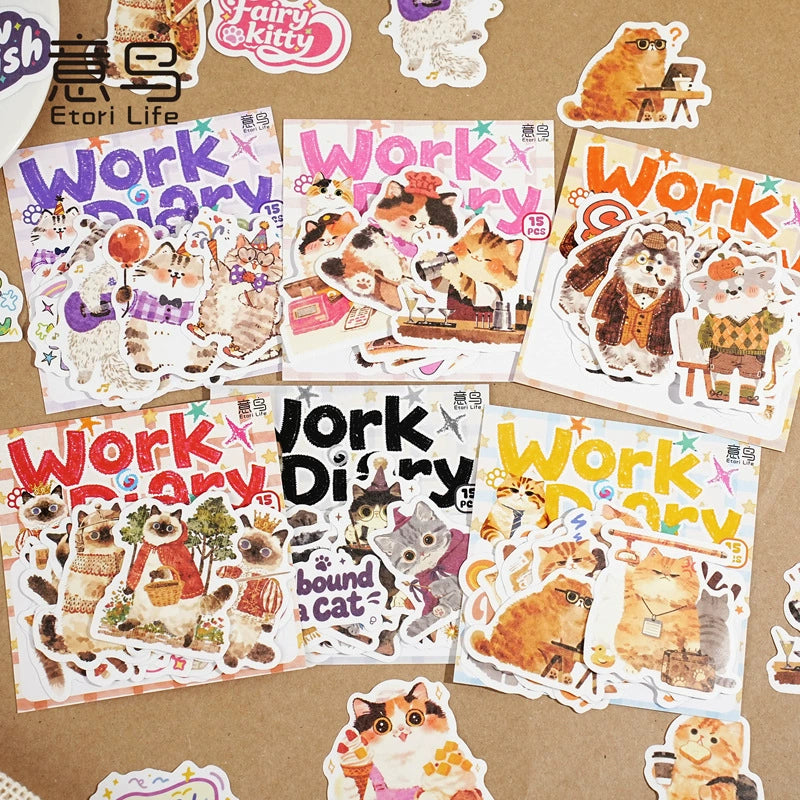 Cute Pet Work Diary Sticker Sheets | 15 designs per pack, 6 Styles, Washi Paper
