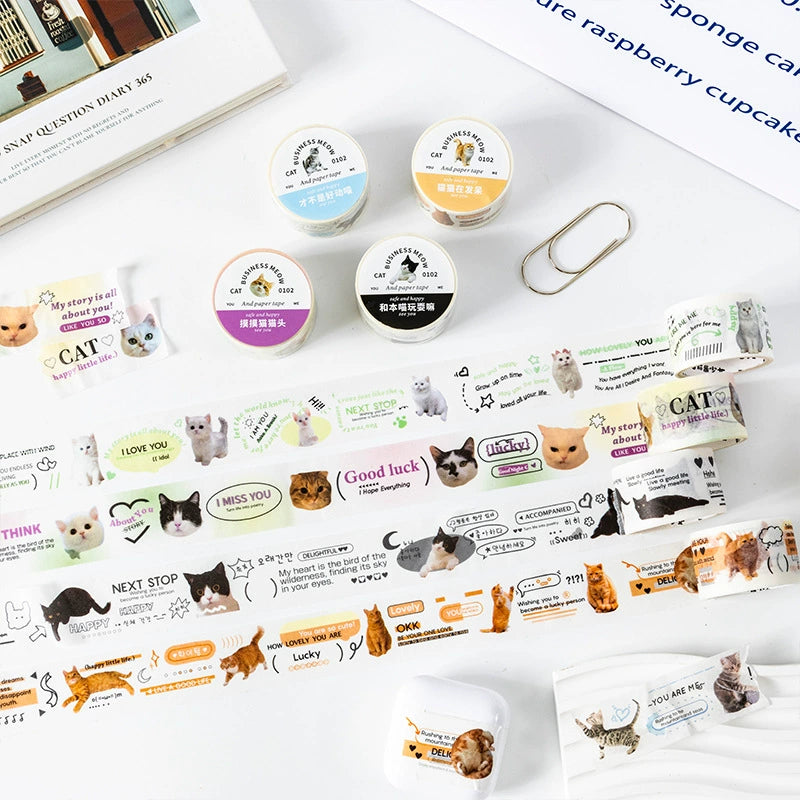 Today's Business Cat Photo Washi Tape |1 roll per pack, 6 Styles, Washi Paper