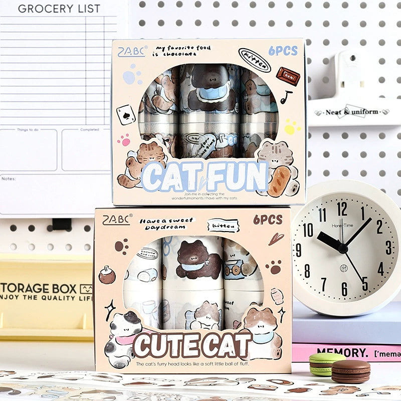 Good Meow Log Washi Tape Box Set | 6 Rolls, 2 Styles