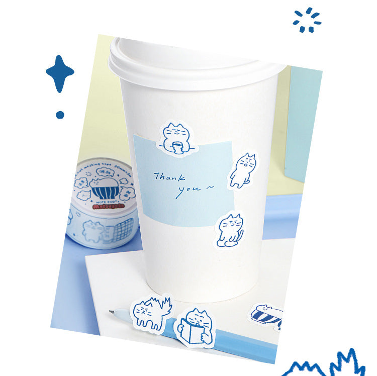 Die-Cut Illustrated Cat Washi Tape | 3 Styles, Synthetic Paper