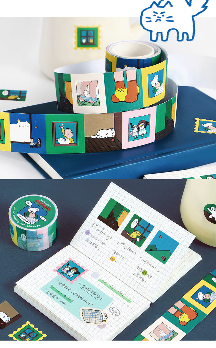 Die-Cut Illustrated Cat Washi Tape | 3 Styles, Synthetic Paper