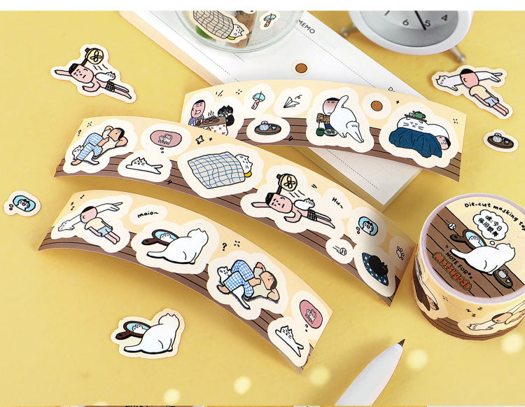 Die-Cut Illustrated Cat Washi Tape | 3 Styles, Synthetic Paper