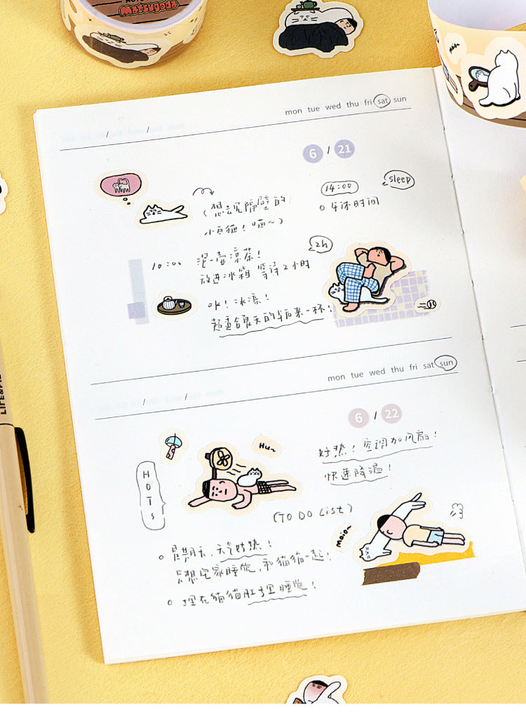 Die-Cut Illustrated Cat Washi Tape | 3 Styles, Synthetic Paper