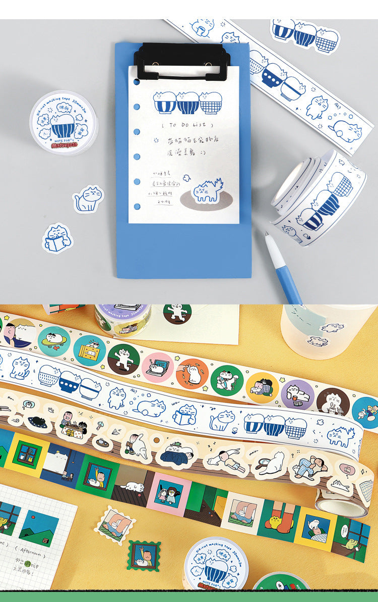 Die-Cut Illustrated Cat Washi Tape | 3 Styles, Synthetic Paper
