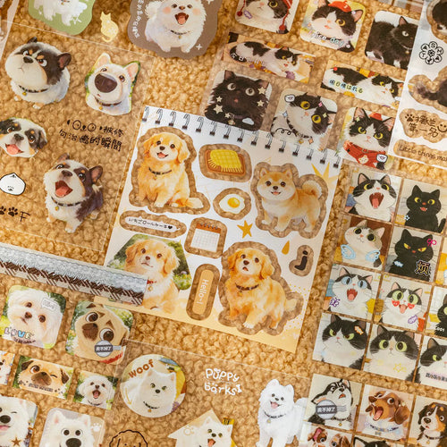 Furry Diary Painterly Cat and Dog Sticker Book | 20 sheets, 4 Styles, PET