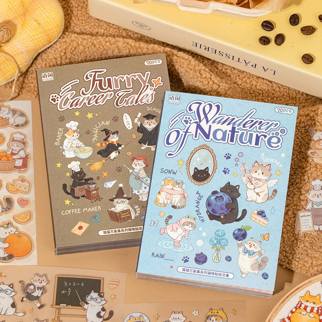 Furry Tails Cat Sticker Book | 2 Styles, 20 Sheets, PET