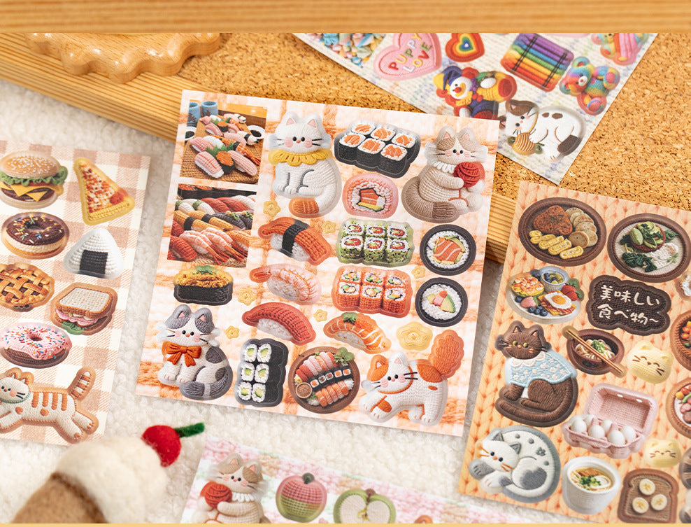Meow Knit Story Textured Cat Sticker Book | 2 Styles, Copperplate Paper