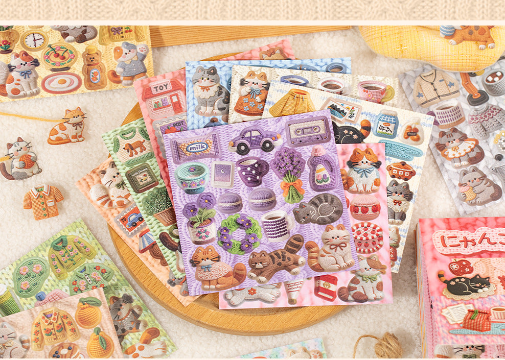 Meow Knit Story Textured Cat Sticker Book | 2 Styles, Copperplate Paper