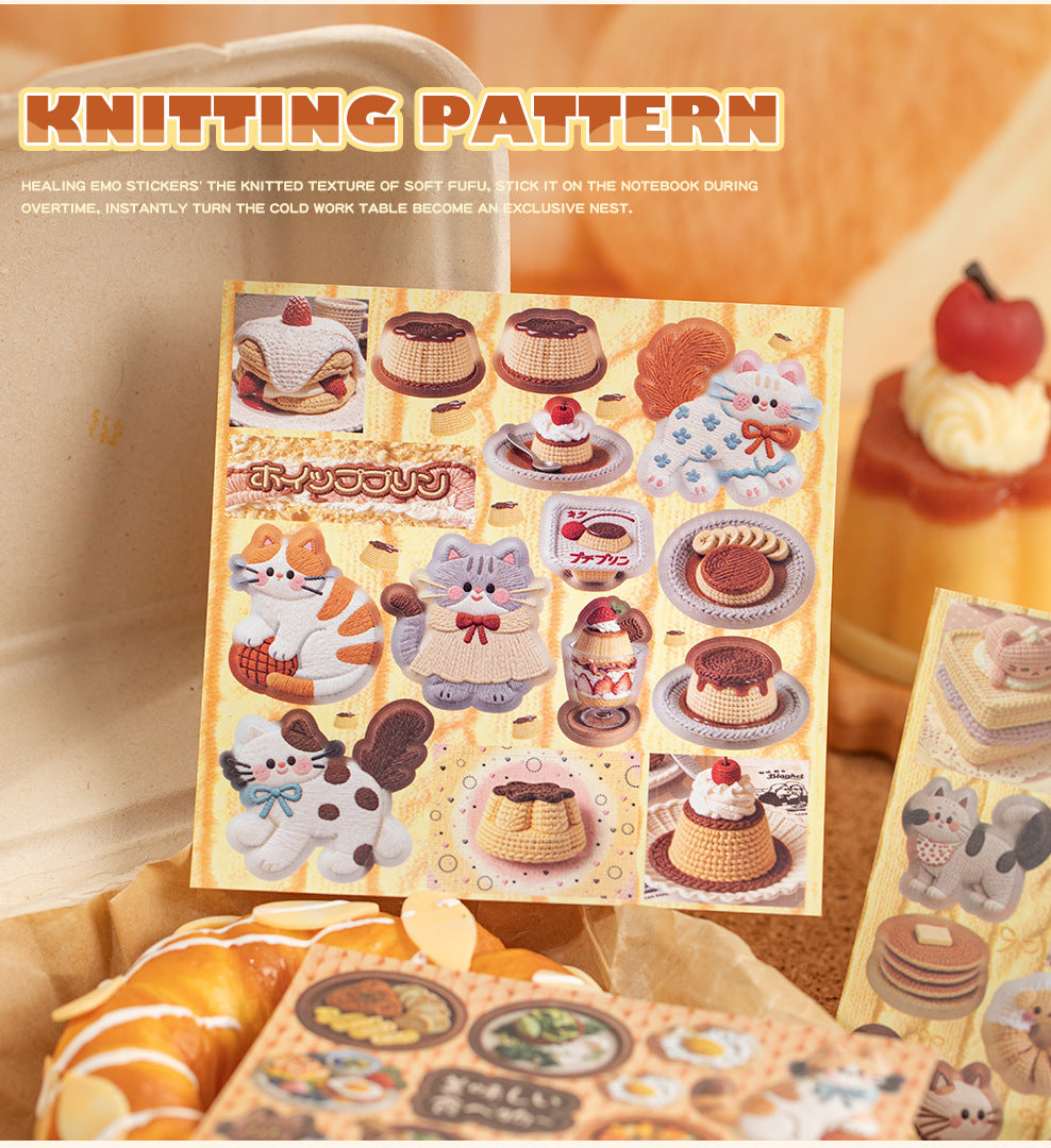 Meow Knit Story Textured Cat Sticker Book | 2 Styles, Copperplate Paper
