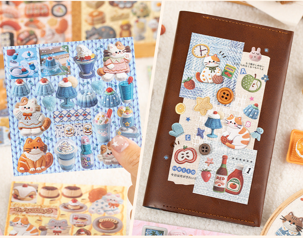 Meow Knit Story Textured Cat Sticker Book | 2 Styles, Copperplate Paper