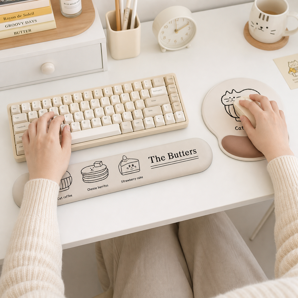 Cute Cartoon Mouse Pad & Keyboard Wrist Rest Set | Memory Foam Support