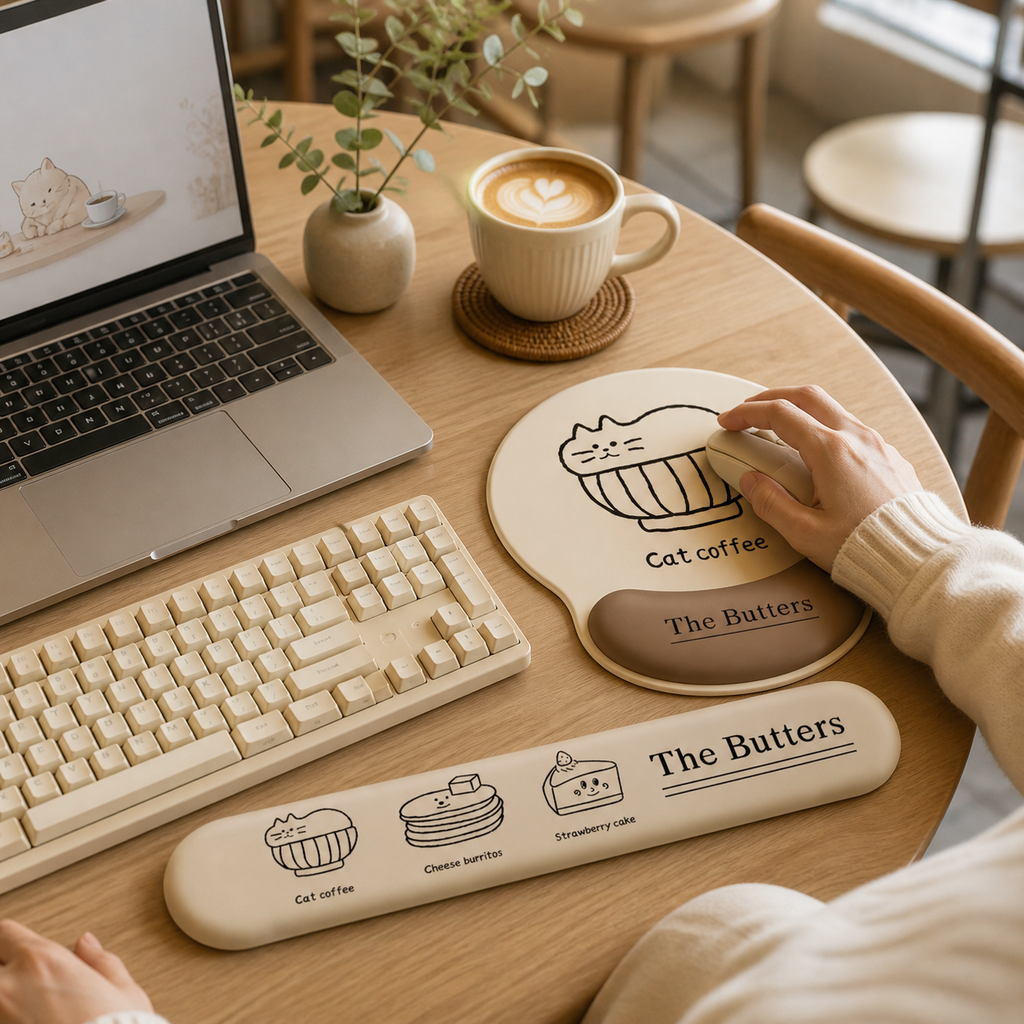 Cute Cartoon Mouse Pad & Keyboard Wrist Rest Set | Memory Foam Support