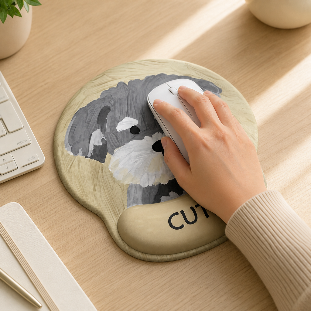Cute Oil-Painting Style Puppy Mouse Pad | Wrist Rest, 4 Breeds