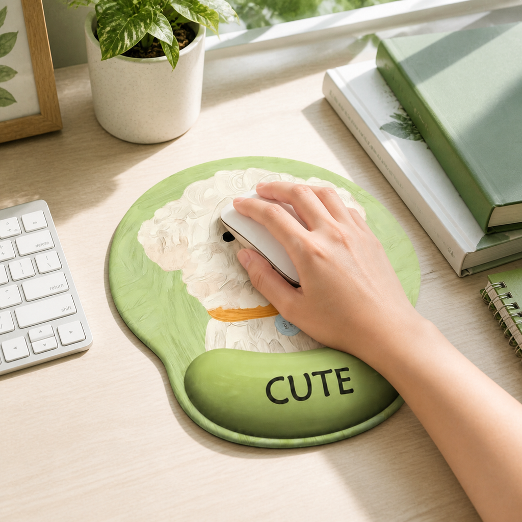 Cute Oil-Painting Style Puppy Mouse Pad | Wrist Rest, 4 Breeds