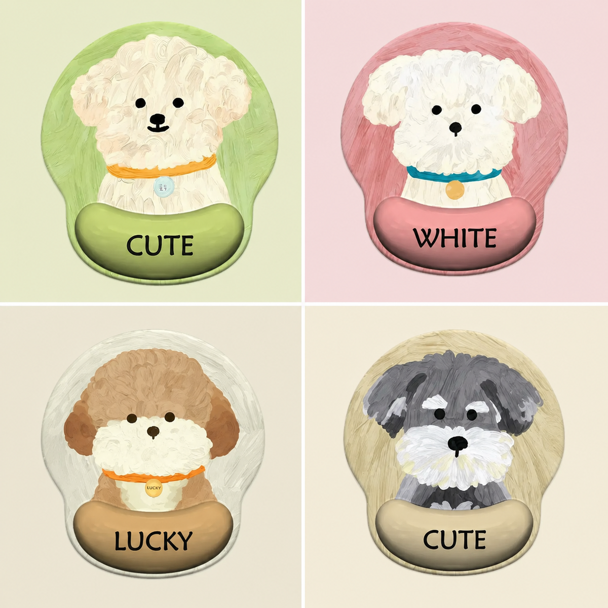 Cute Oil-Painting Style Puppy Mouse Pad | Wrist Rest, 4 Breeds