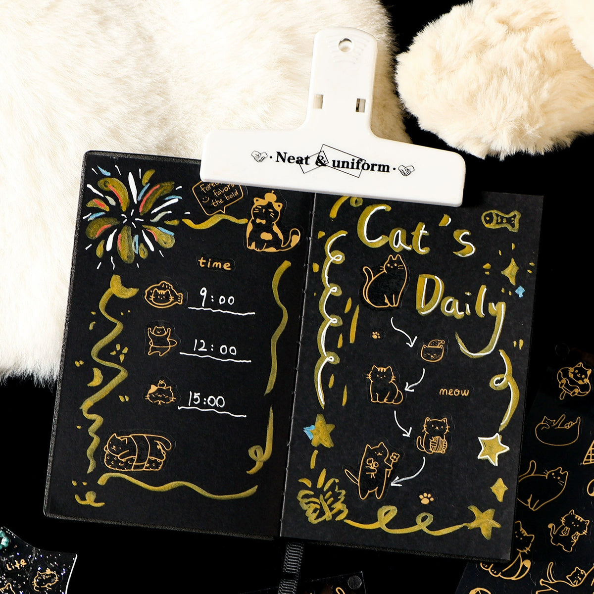 Gold Foil Cat Sticker Sheet | Meow Story Series, Waterproof PET, 1 sheet per pack, 4 Designs