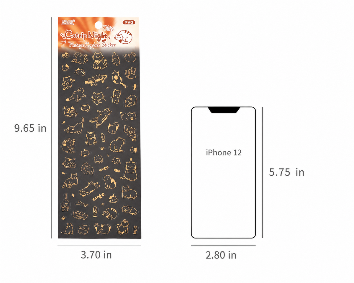 Gold Foil Cat Sticker Sheet | Meow Story Series, Waterproof PET, 1 sheet per pack, 4 Designs