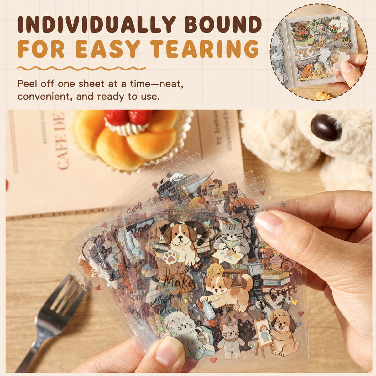 Cat & Dog Pet Club Die-Cut Sticker Book | 20 Sheets, 4 Themes, PET