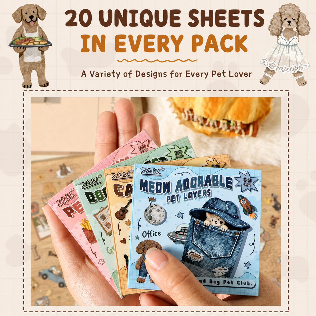 Cat & Dog Pet Club Die-Cut Sticker Book | 20 Sheets, 4 Themes, PET