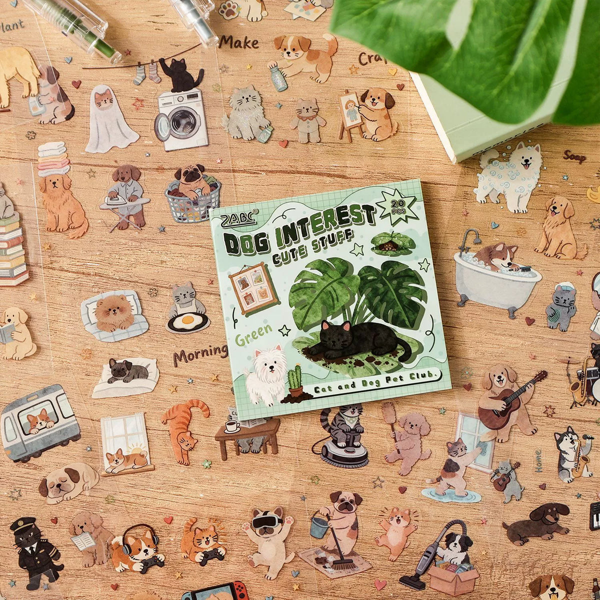 Cat & Dog Pet Club Die-Cut Sticker Book | 20 Sheets, 4 Themes, PET