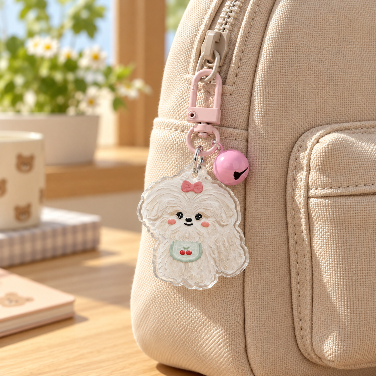 Little Puppy Acrylic Keychains with Bell | 5 Colors
