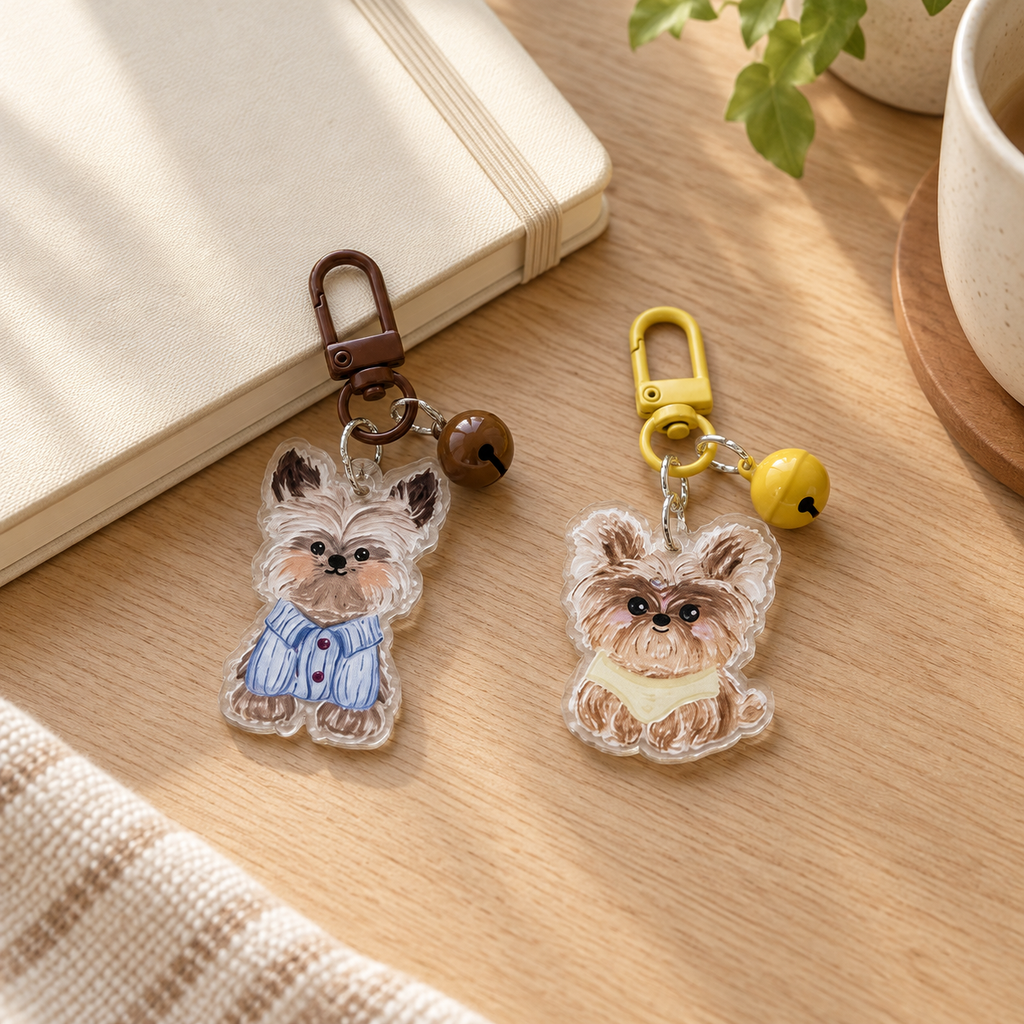 Little Puppy Acrylic Keychains with Bell | 5 Colors