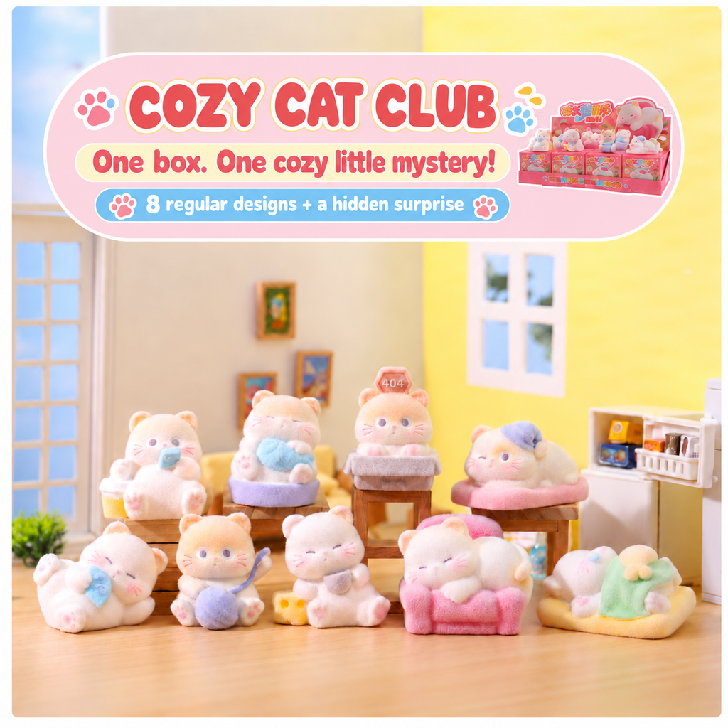 Cozy Cat Club – Flocked Cat Figurine Blind Box, 8 Designs + Secret (1/36)