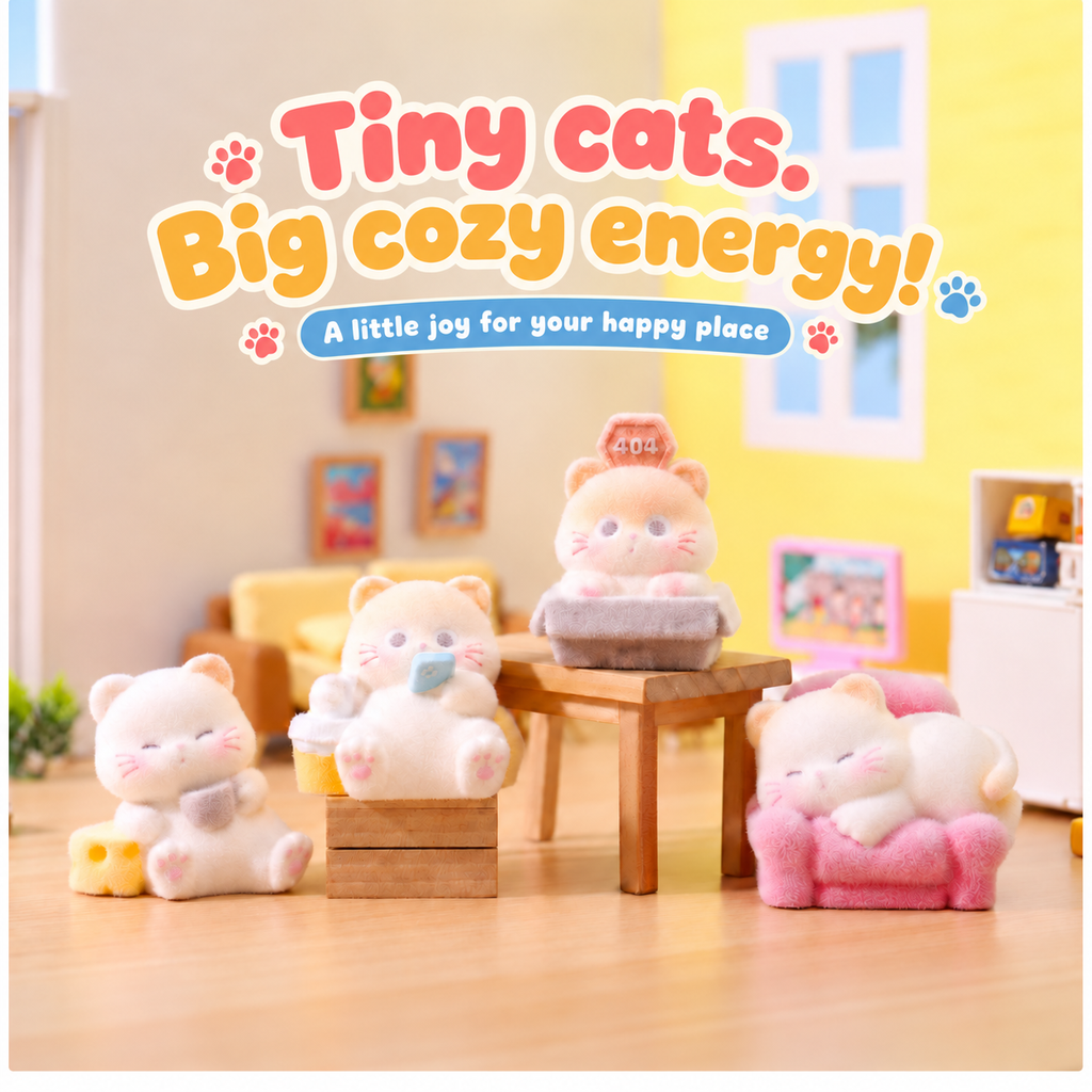 Cozy Cat Club – Flocked Cat Figurine Blind Box, 8 Designs + Secret (1/36)