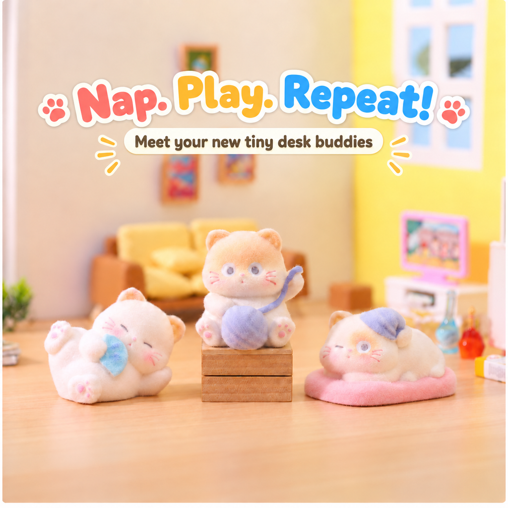 Cozy Cat Club – Flocked Cat Figurine Blind Box, 8 Designs + Secret (1/36)